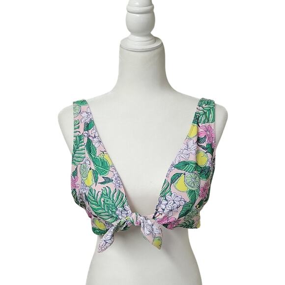 Vineyard Vines Swimsuit Bikini Top Pink Palm Lemon Print Womens Size Large NWT - Picture 1 of 12
